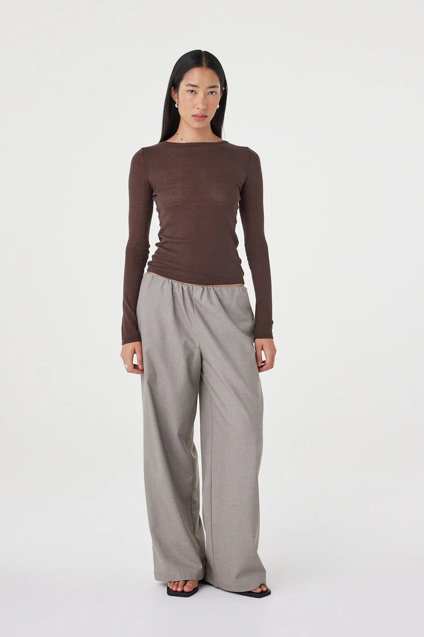 Annika Pant - Taupe Blue Pinstripe