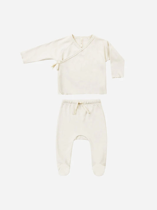 Wrap Top + Footed Pant Set - Ivory