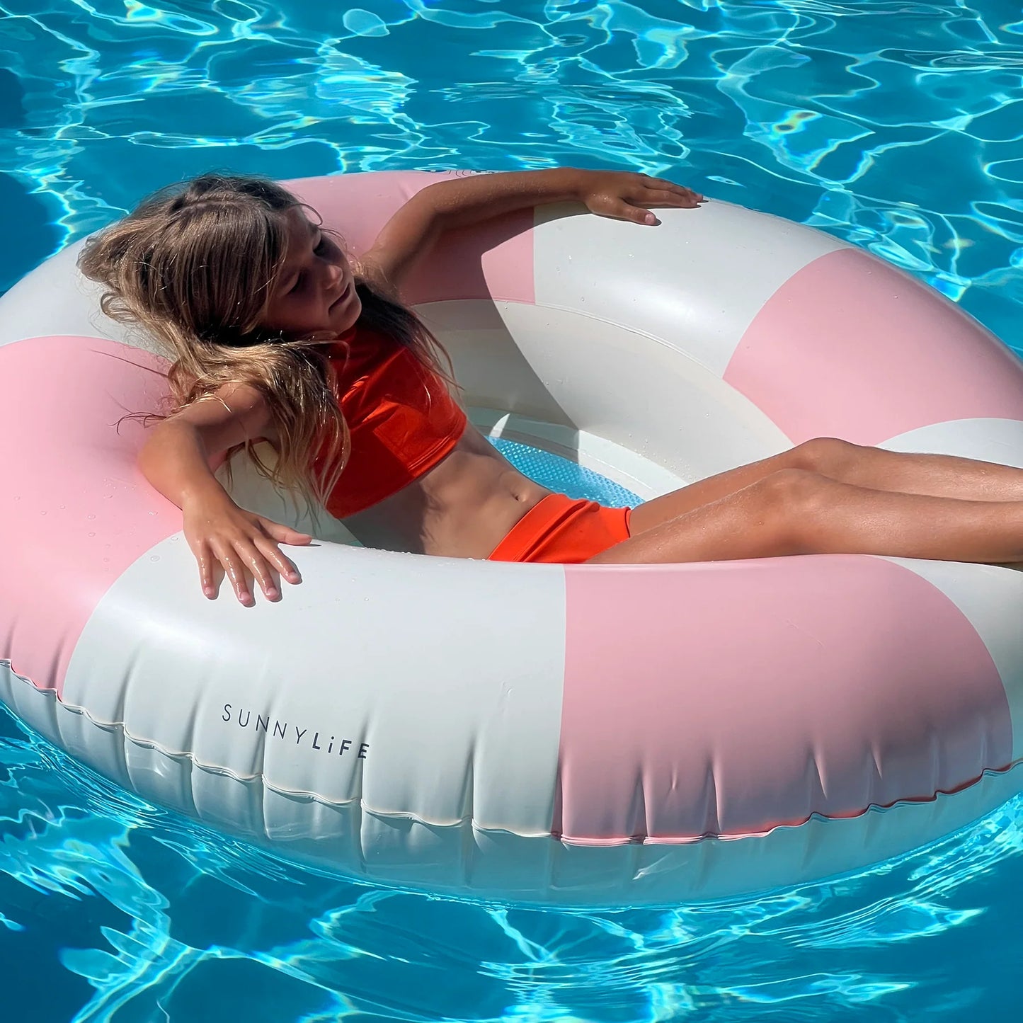 Luxe Tube Pool Ring - Stole My Heart Pink Stripe