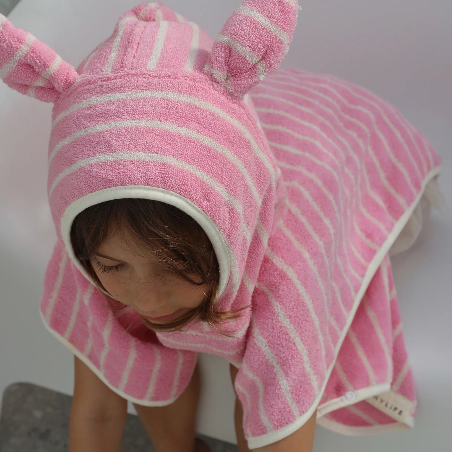 Kids Hooded Towel - Pink Stripe