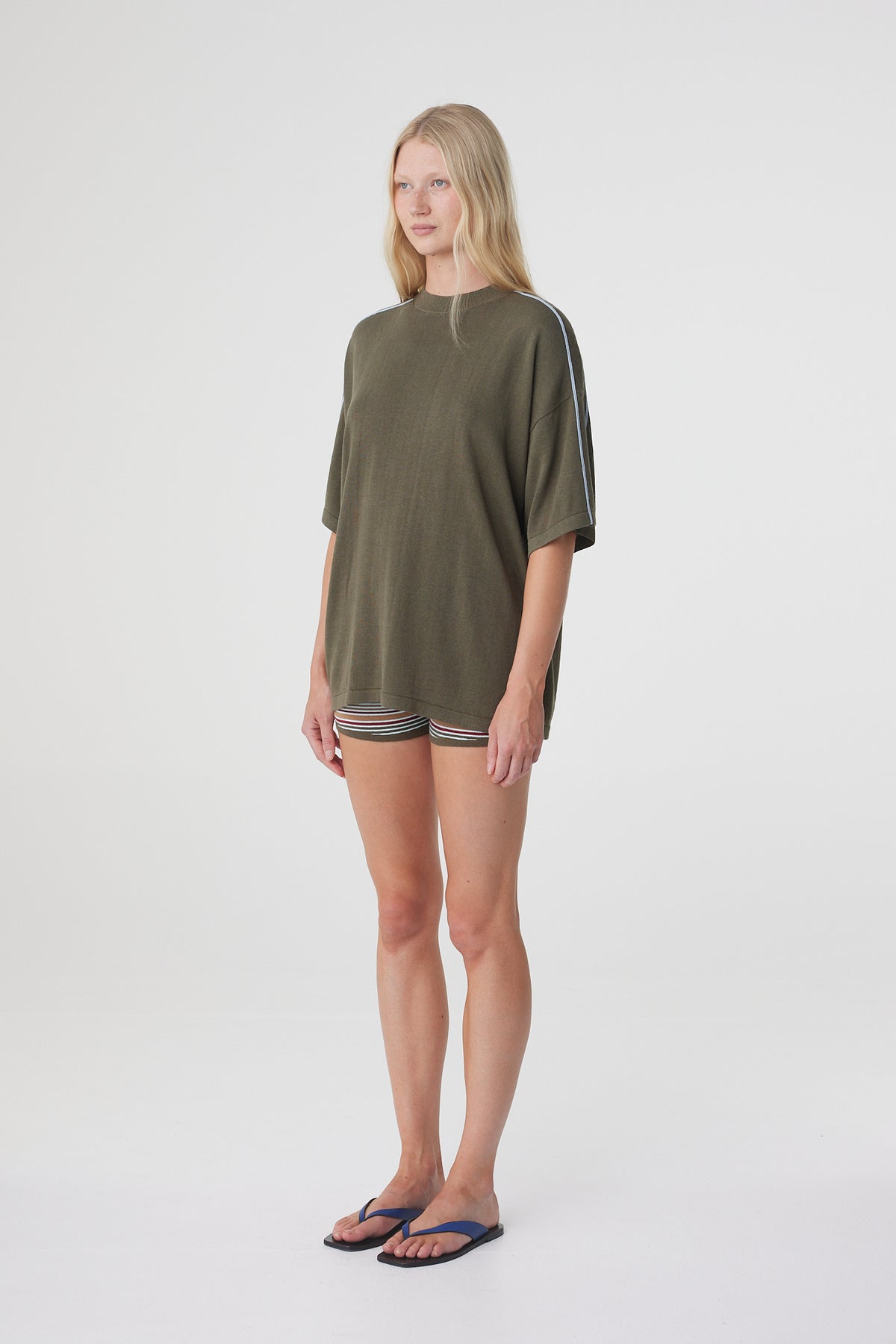 Pippa Oversized Tee - Smokey Olive & Dusk Blue