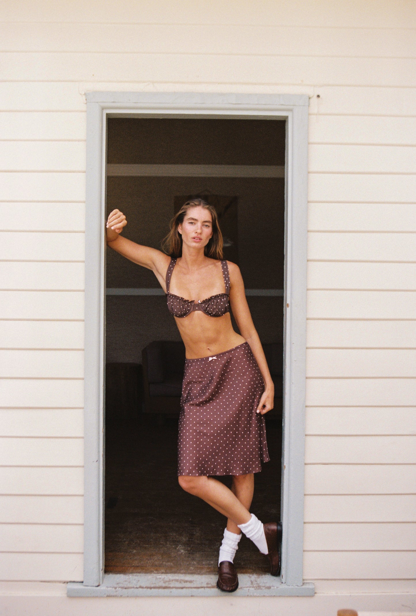 Mabel Bias Skirt - Cocoa Polka