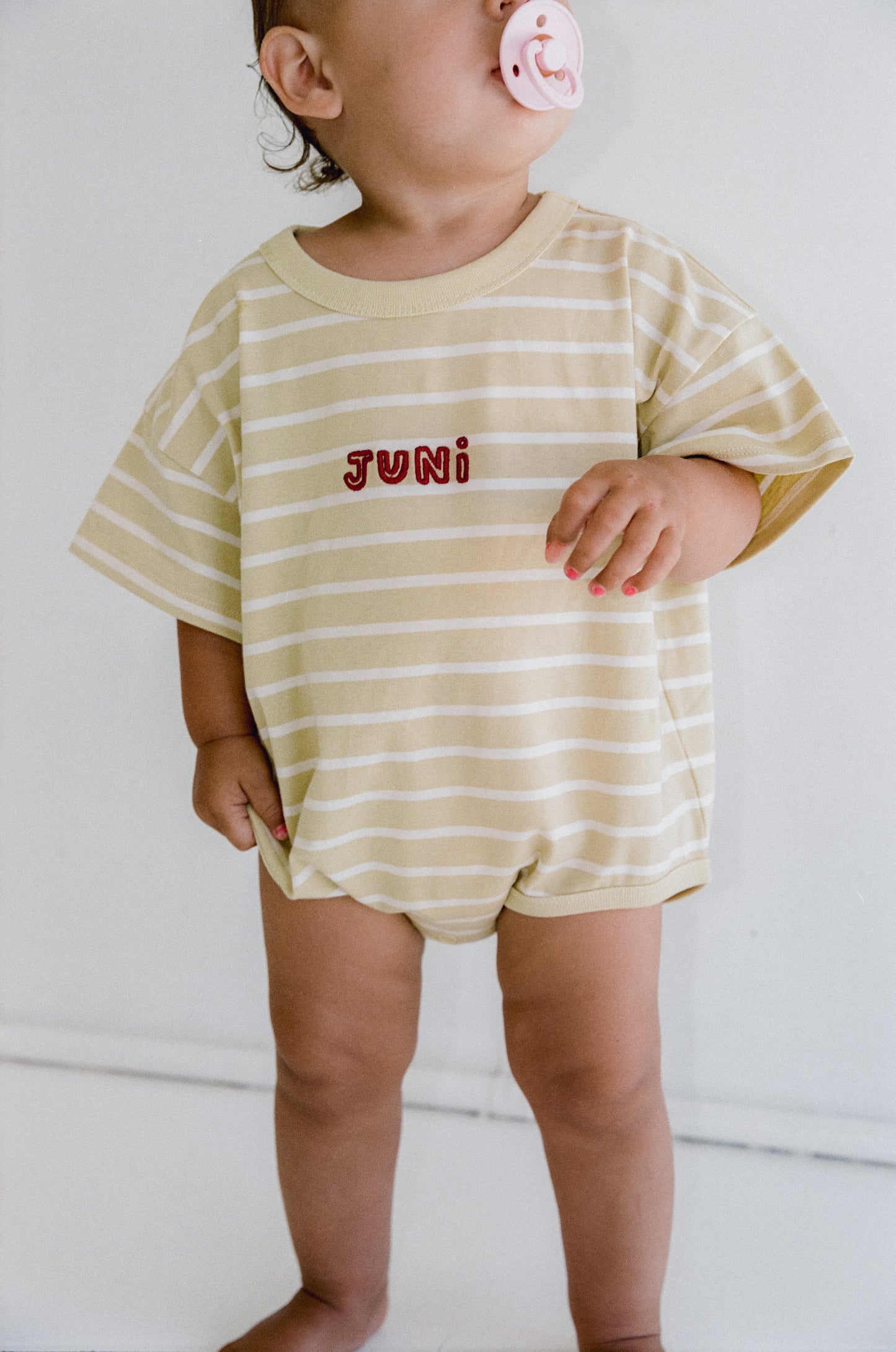 Riley T-Shirt Romper - Butter Stripe