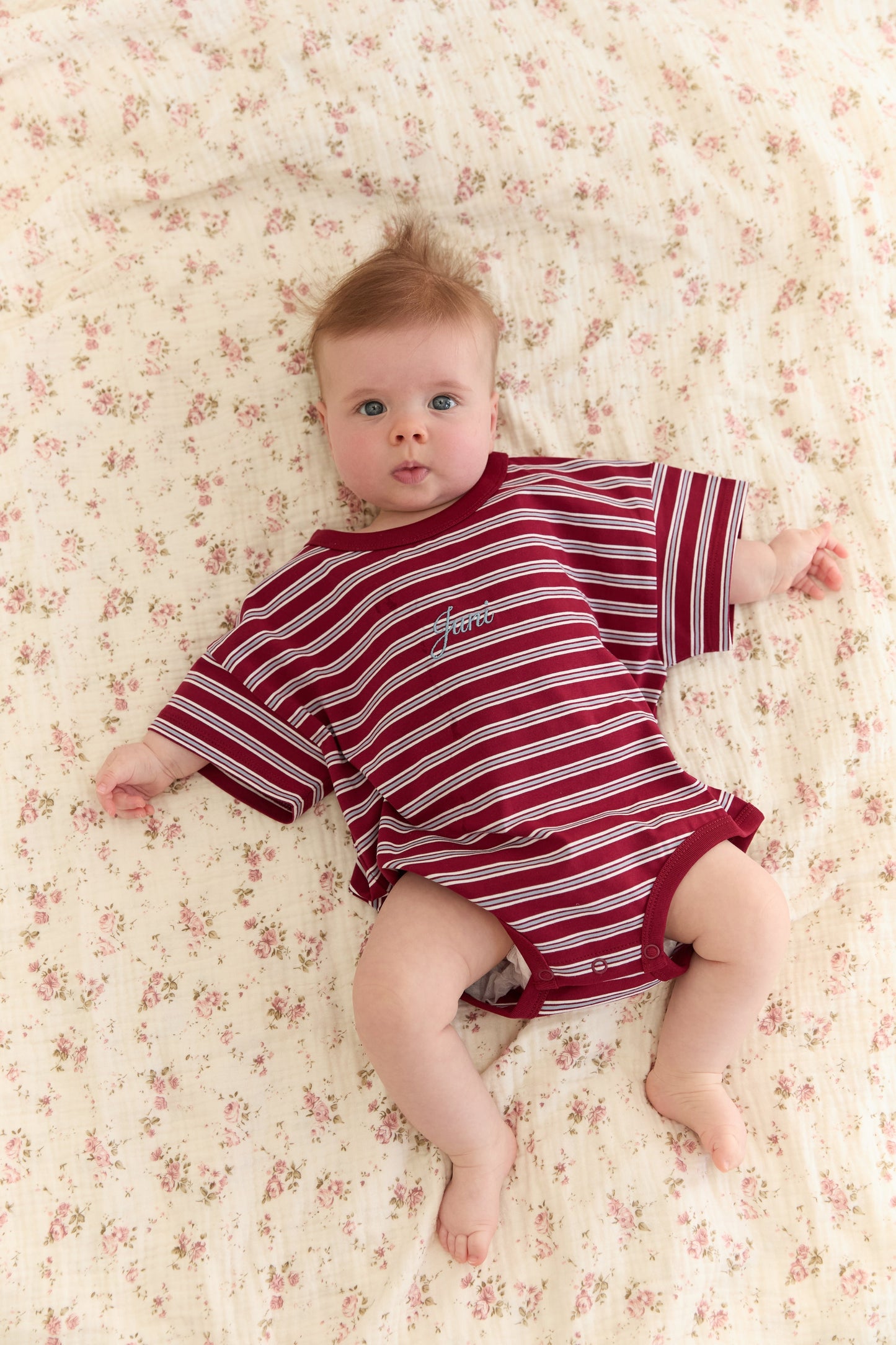Riley T-Shirt Romper - Cherry Stripe