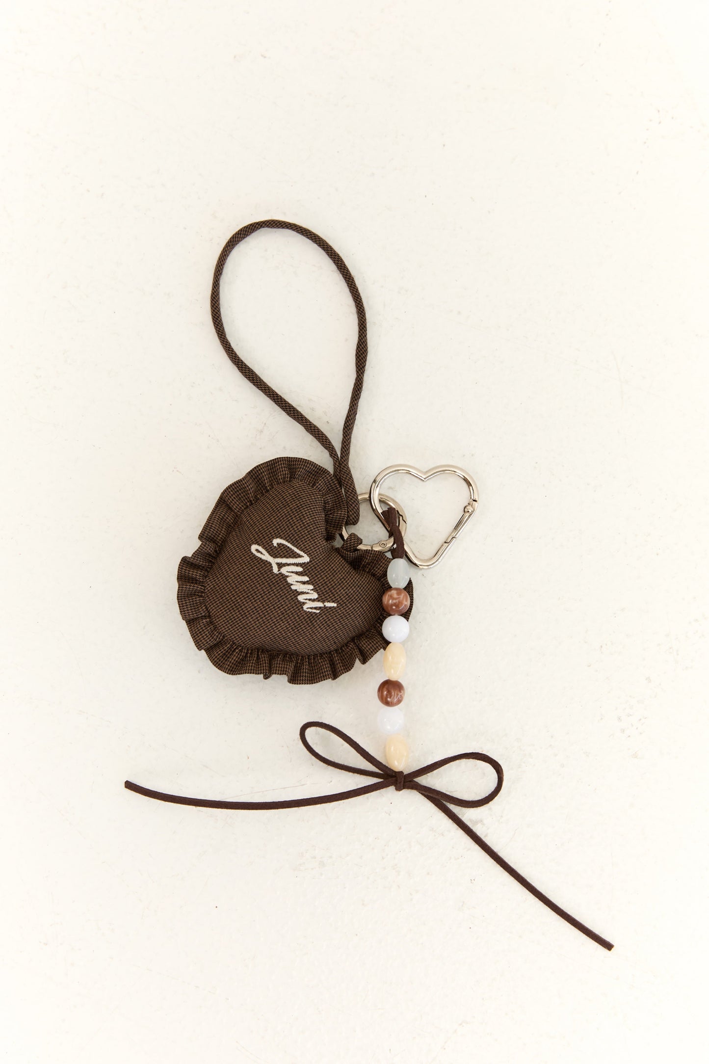 Heart Bag Charm - Espresso Check
