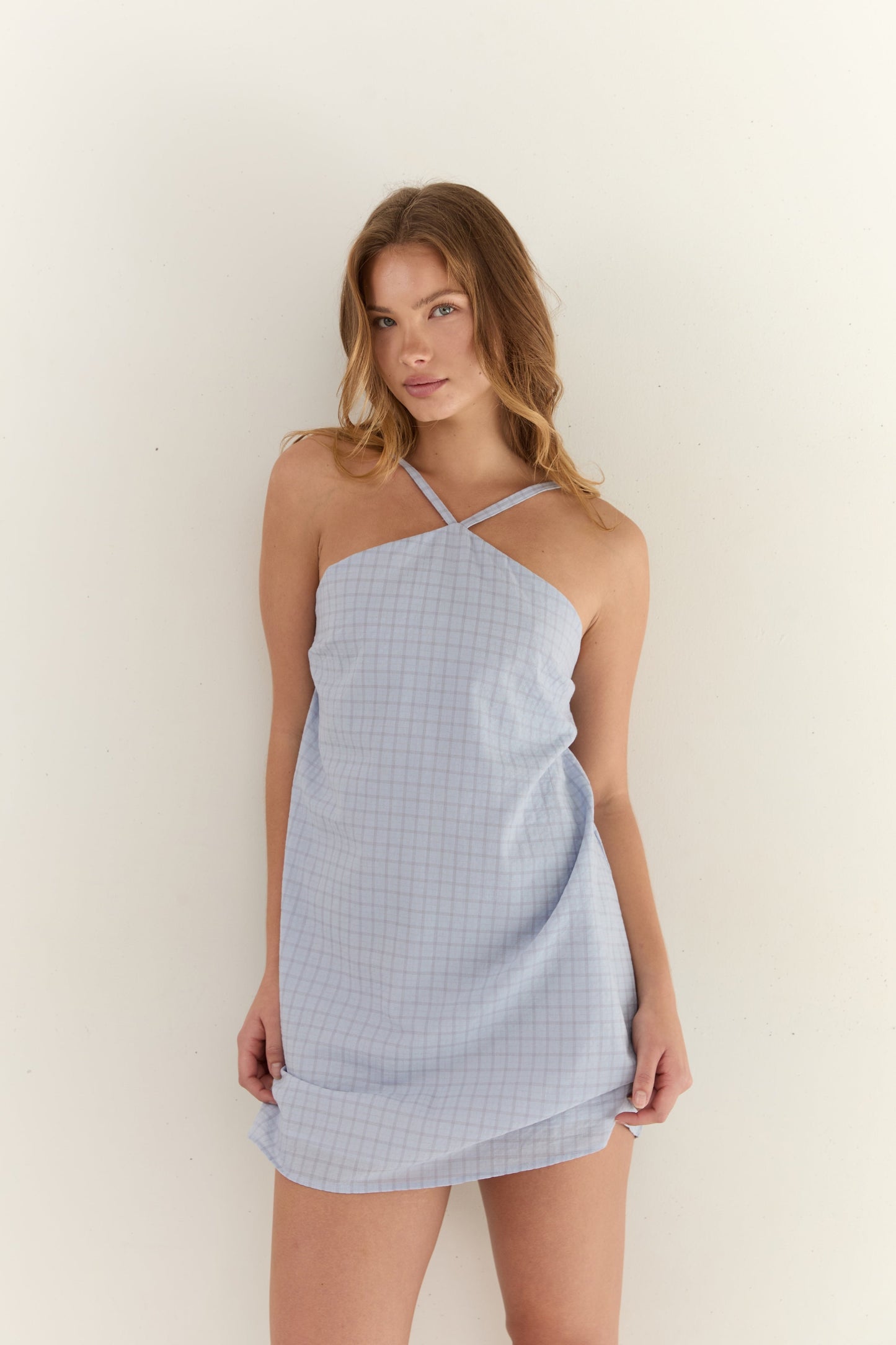Corinne Mini Dress - Sky Check