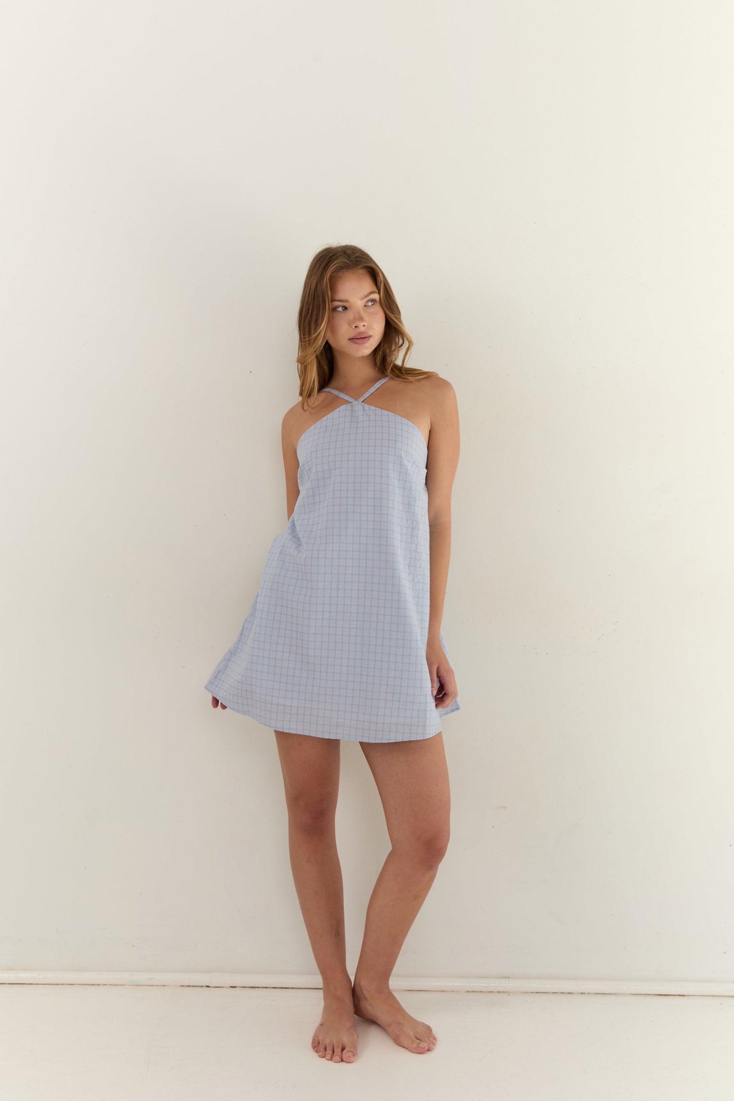 Corinne Mini Dress - Sky Check