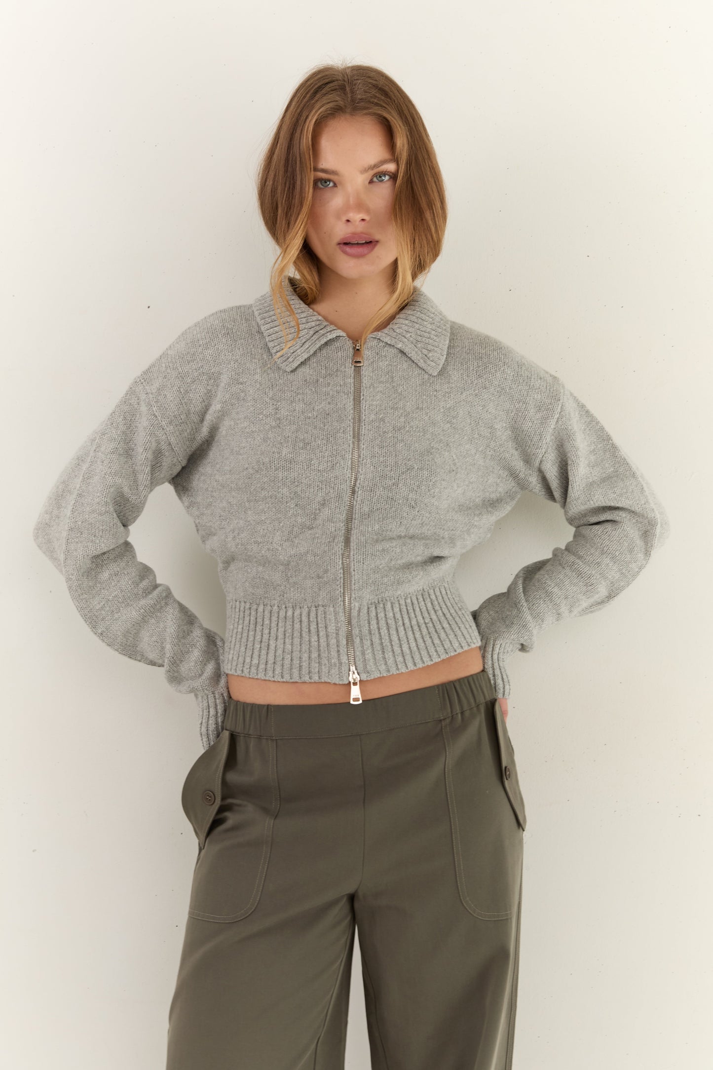 Kaia Zip Cardigan - Stone