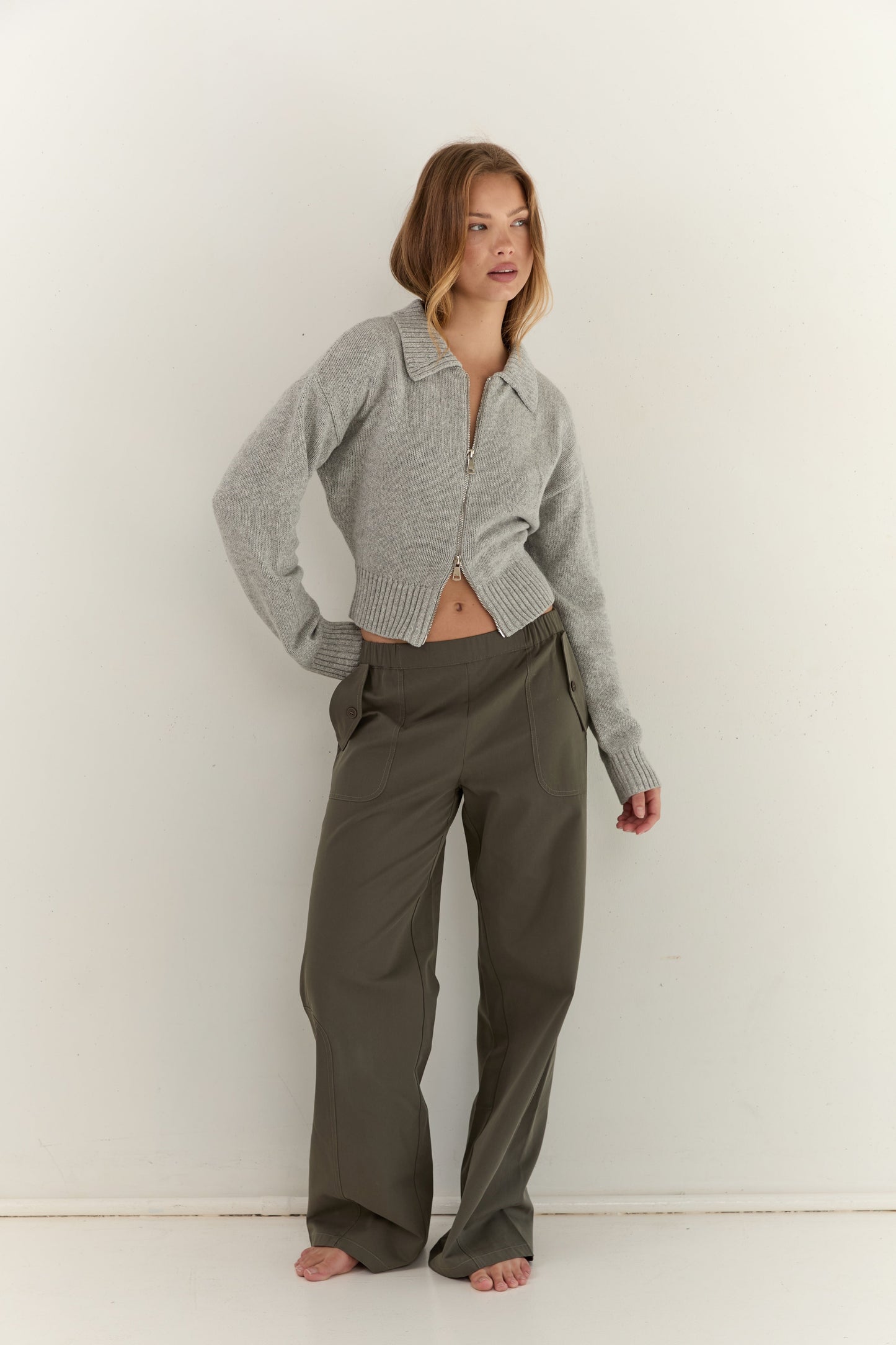 Kaia Zip Cardigan - Stone