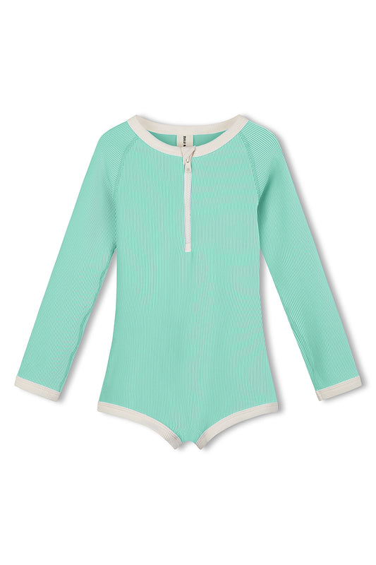 Mini Stripe Rashie Onesie - Aqua