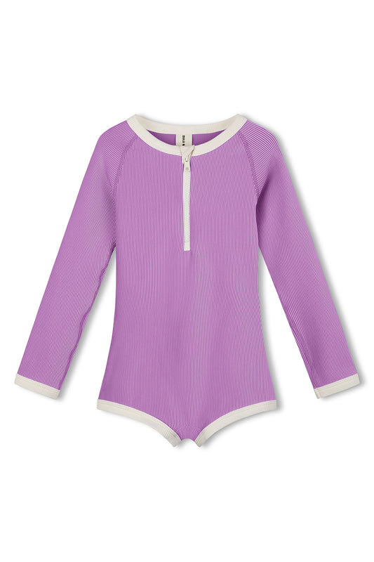Mini Stripe Rashie Onesie - Lilac