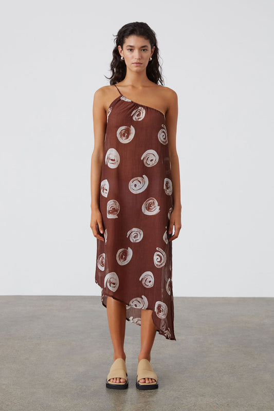 Cocoa Swirl Sheer Textured Dress