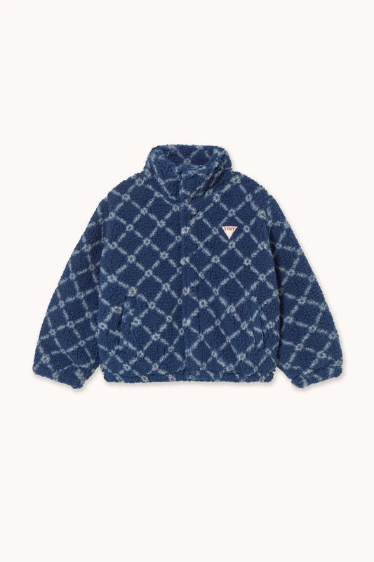 Flower Grid Sherpa Jacket - Light Navy