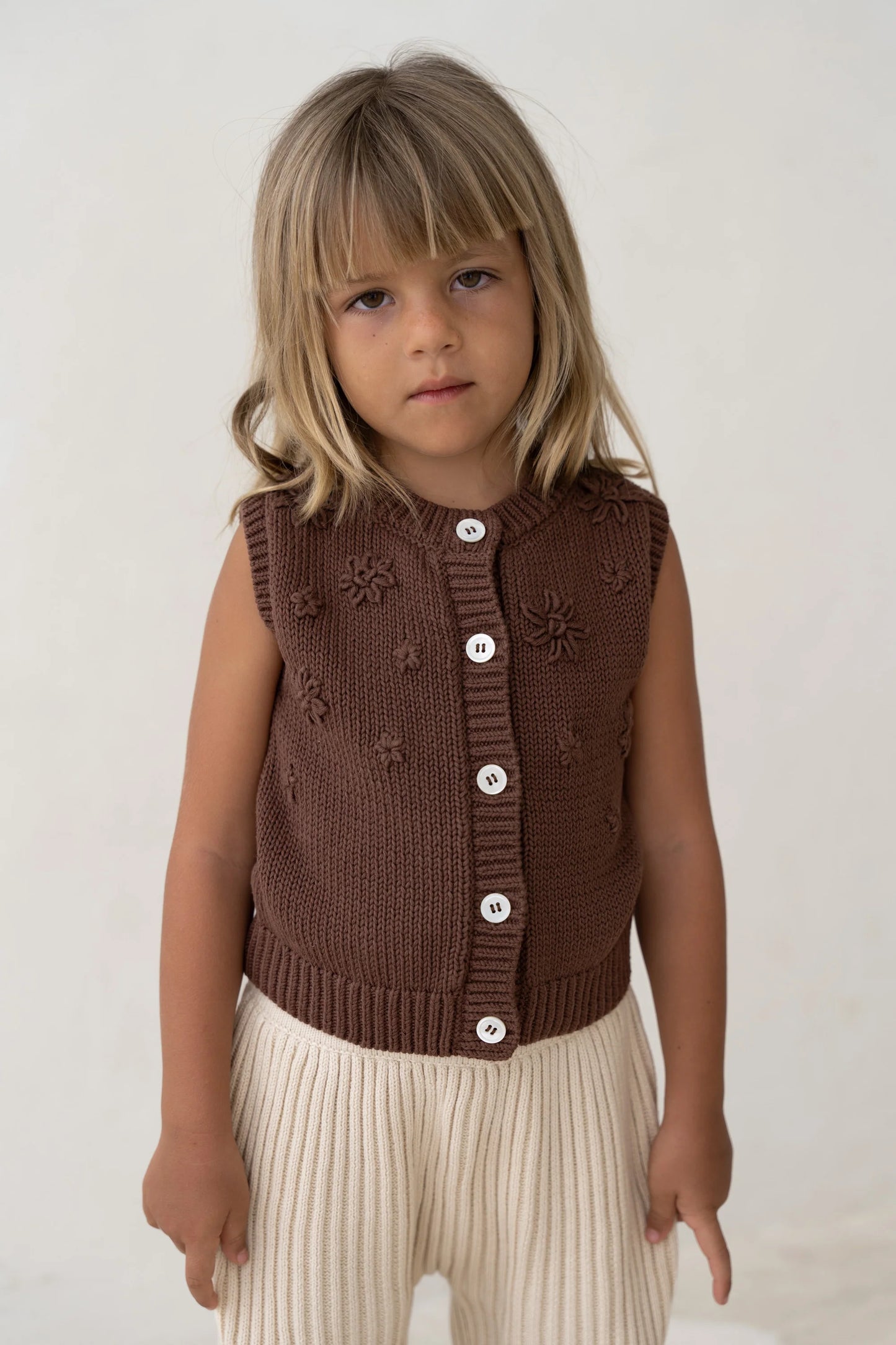 Floral Knit Vest - Cocoa