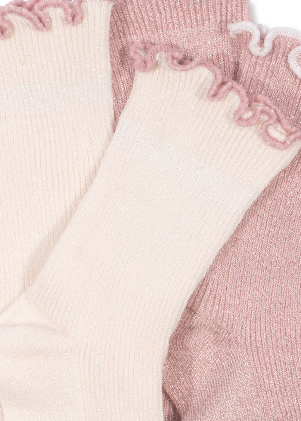 2 pack rib frill socks - Rose/off white