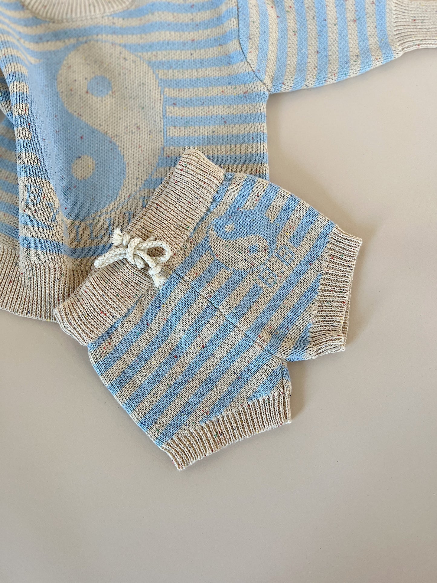 Stripe Yin Yang Knit Short - Speckled Blue